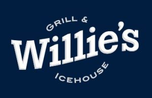 White logo with Willie's i the center and Grill & above it and Icehouse below it on a navy blue background